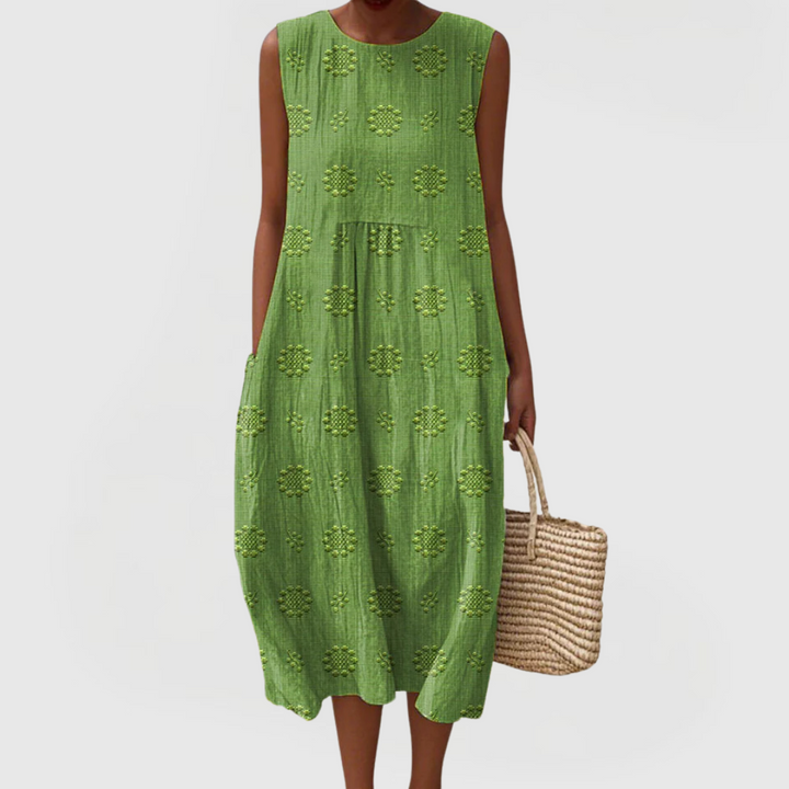 Tereza| Embroidered Sleeveless Pocket Dress