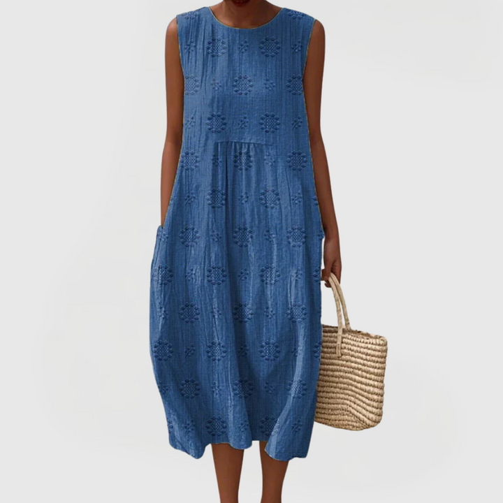 Tereza| Embroidered Sleeveless Pocket Dress