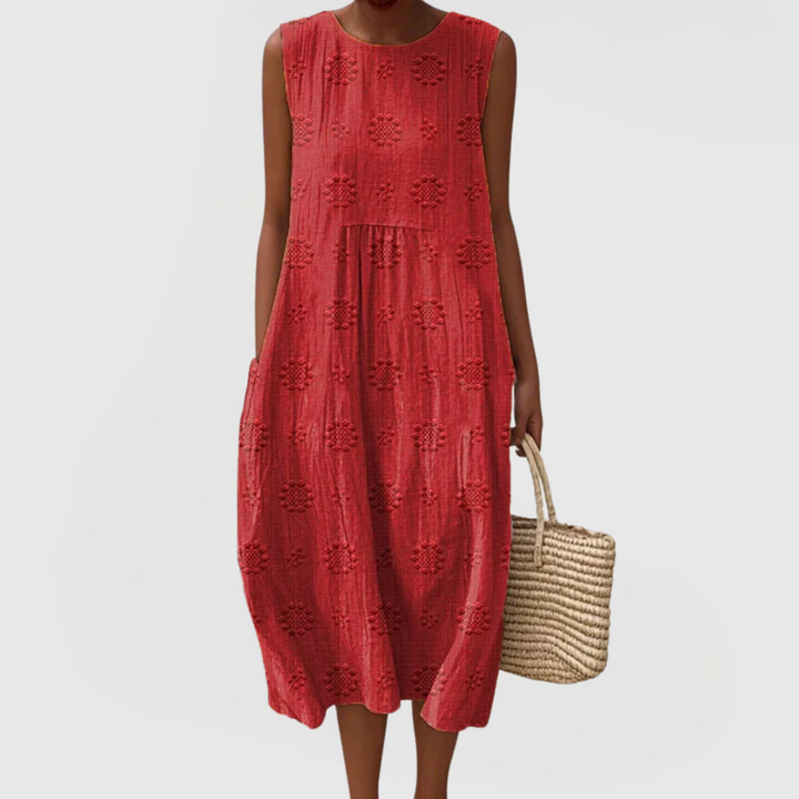 Tereza| Embroidered Sleeveless Pocket Dress