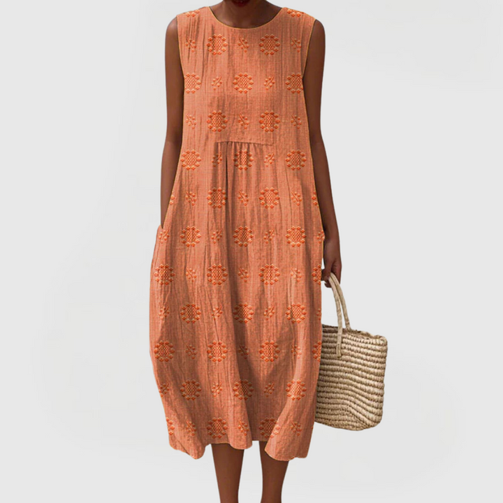 Tereza| Embroidered Sleeveless Pocket Dress