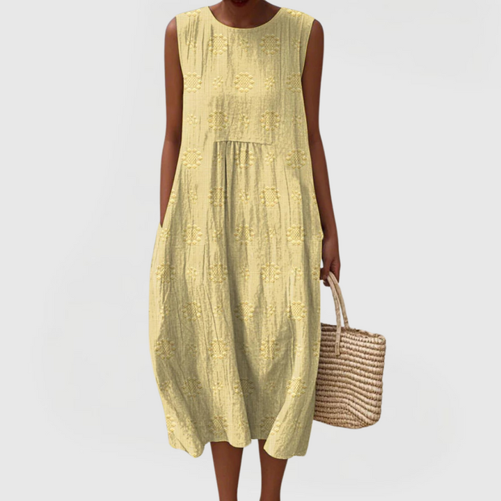 Tereza| Embroidered Sleeveless Pocket Dress