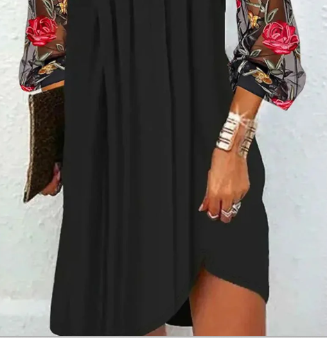 Nova Elegant V-neck mini dress with sheer sleeves