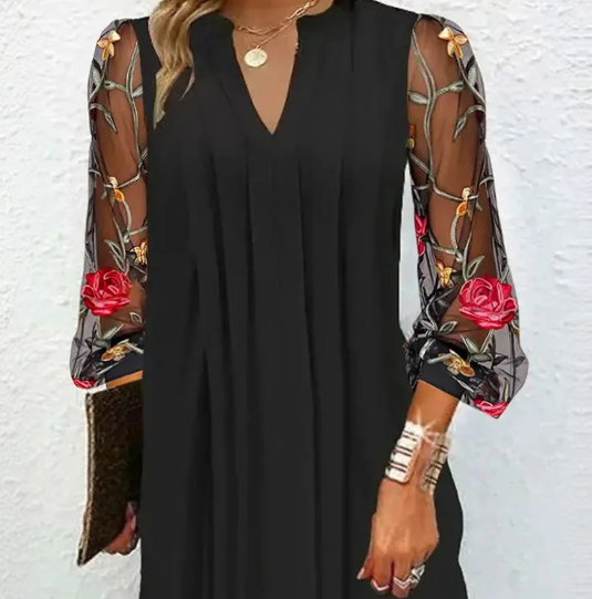 Nova Elegant V-neck mini dress with sheer sleeves